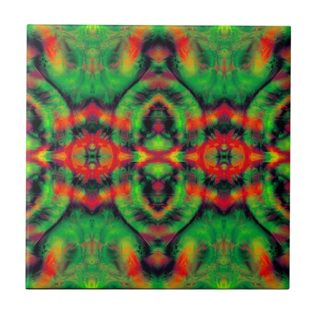Digital Art Red Yellow Green Abstract Pattern Tile (Front)