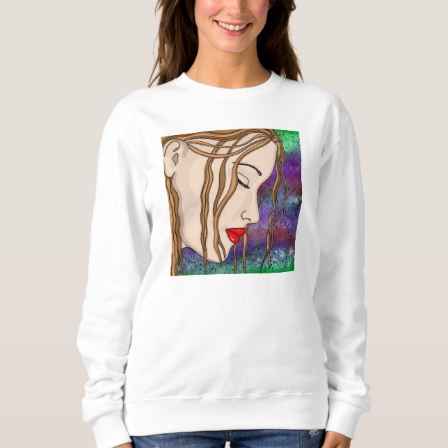Digital Art | Sad Lady Deep in Thought | Artsy  Sweatshirt (Front)