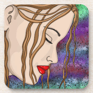 Digital Art   Sad Lady Deep in Thought  Coaster
