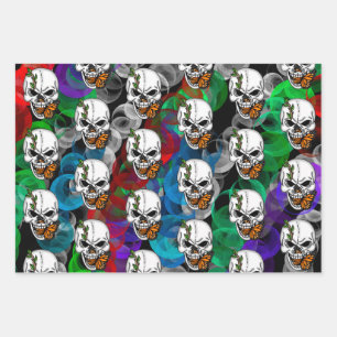 Digital Art Skull and Monarch Butterfly  Wrapping Paper Sheet