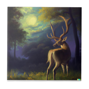 Digital Art Stag Deer Edge of Forest  Tile