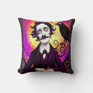 Digital Art Vintage Edgar Allan Poe Raven   Cushion