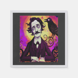 Digital Art Vintage Edgar Allan Poe Raven  Napkin