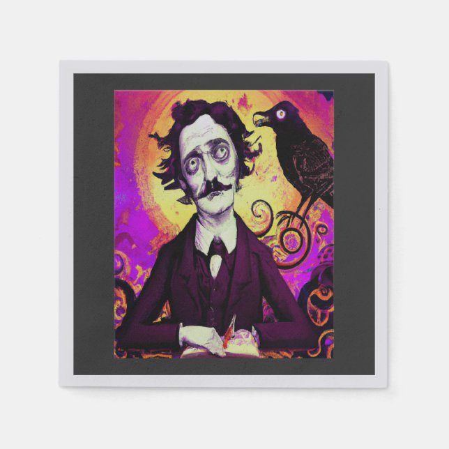 Digital Art Vintage Edgar Allan Poe Raven  Napkin (Front)