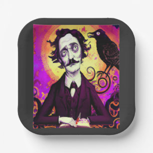 Digital Art Vintage Edgar Allan Poe Raven Paper Plate