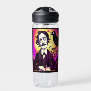 Digital Art Vintage Edgar Allan Poe Raven Square  Water Bottle