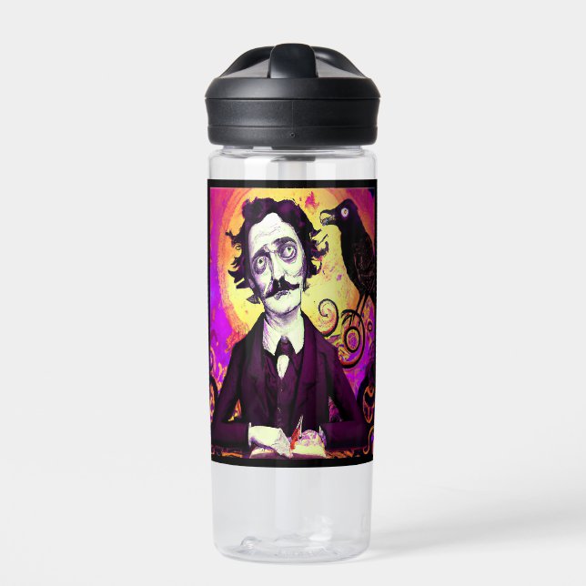 Digital Art Vintage Edgar Allan Poe Raven Square  Water Bottle (Front)