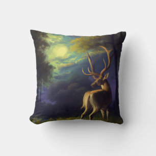 Digital Art Vintage Look Stag Deer Edge of Forest Cushion
