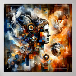 Digital Artwork Stoic Human Profile Juxtaposed Pos Poster