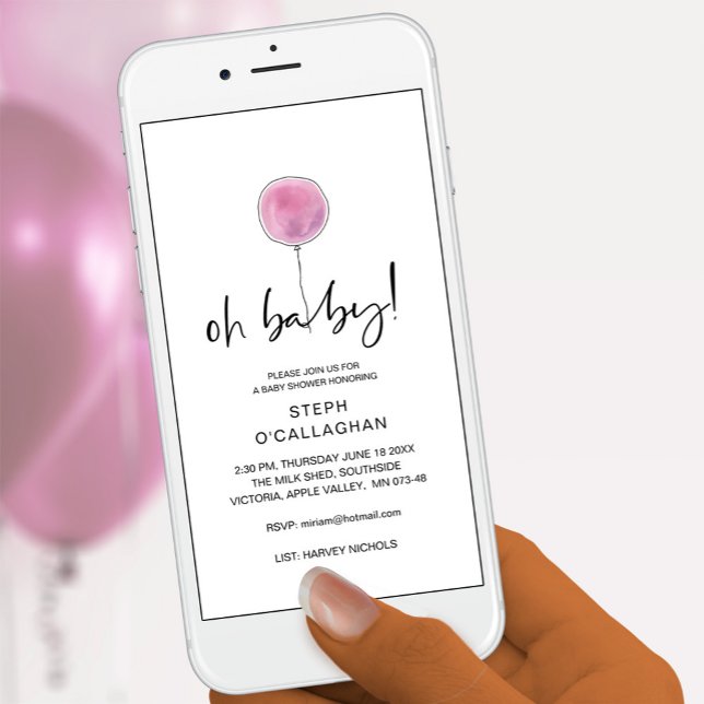 Digital Baby Shower Pink Balloon Cellphone eVite  Announcement (Creator Uploaded)