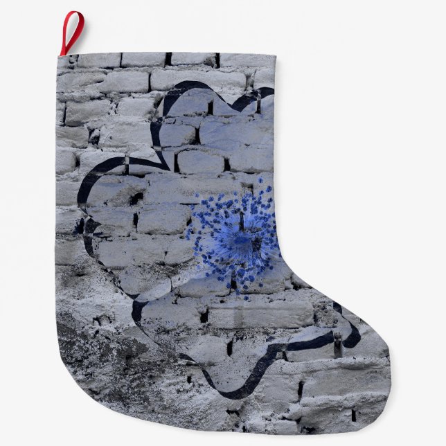 Digital background art of floral / flower pattern large christmas stocking (Front)
