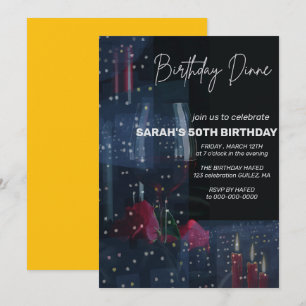 Digital Birthday Dinner Invitation, Black Tie Glam Invitation