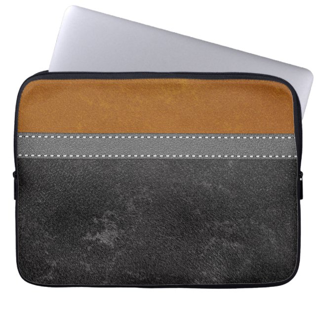 Digital Black Amber Leather Print Modern Laptop Sleeve (Front)