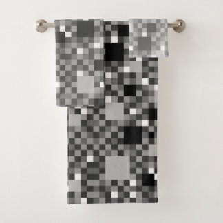 Digital Black and Grey Pixelated Little Squares Bath Towel Set