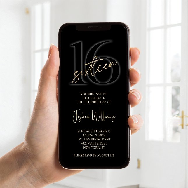 Digital Black Gold 16th Birthday Mobile Invite (Digital Black Gold 16th Birthday Mobile Invite)