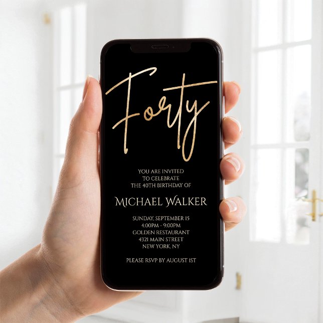 Digital Black Gold 40th Birthday Mobile Invite (Digital Black Gold 40th Birthday Mobile Invite)