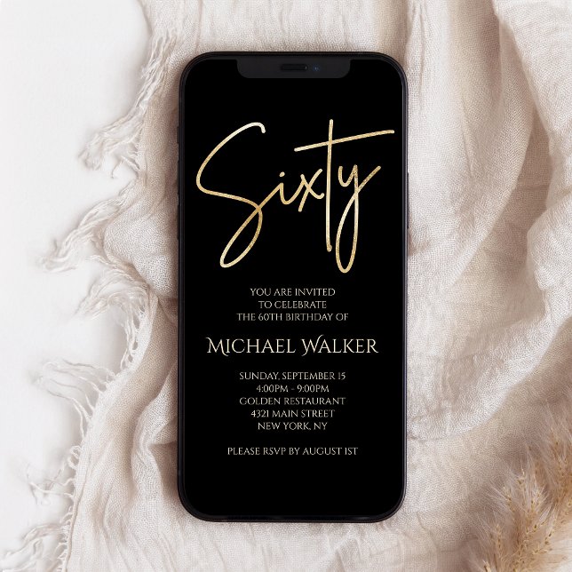 Digital Black Gold 60th Birthday Mobile Invite (Digital Black Gold 60th Birthday Mobile Invite)