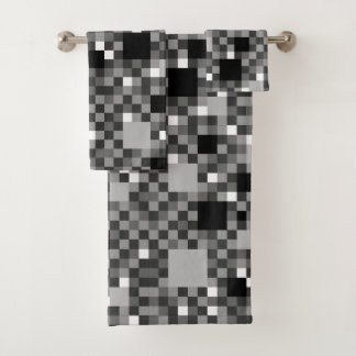 Digital Black Pixelated Little Squares Bath Towel Set