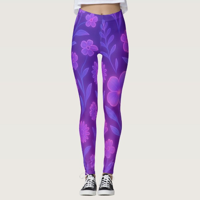 Digital Bloom Future Pattern | Futuristic Floral  Leggings (Front)