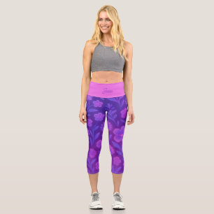 Digital Bloom Pattern Custom Futuristic Floral Capri Leggings