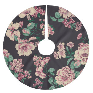 Digital Blooms: Watercolor Flower Design Brushed Polyester Tree Skirt