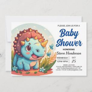 Digital Blue Custom Dinosaur Boy Baby Shower Invitation