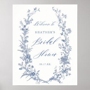 Digital Blue Floral Bridal Shower Welcome Sign