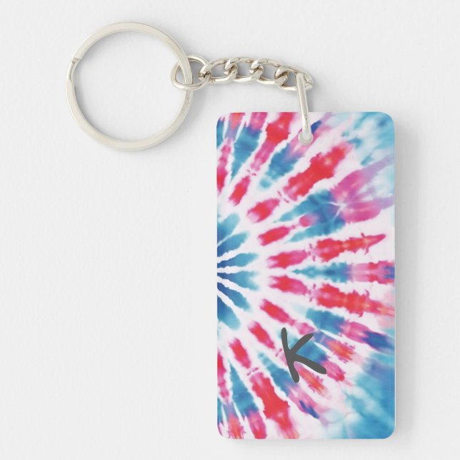 Digital Blue Pink Tie Dye  Key Ring (Front)