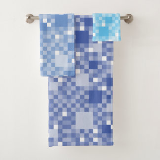 Digital Blue Pixelated Little Squares Bath Towel Set
