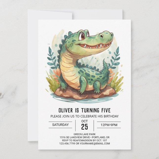 Digital Bohemian Crocodile Birthday Invitation (Front)