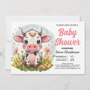 Digital Boho Elegant Cow Baby Shower Invitation