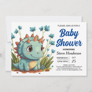 Digital Boho Enchanted Dinosaur Boy Baby Shower Invitation