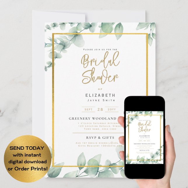 DIGITAL Bridal Shower Invitation Greenery Gold  (Creator Uploaded)