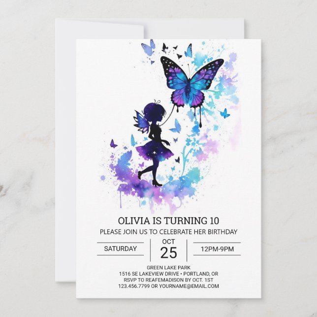 Digital Butterfly Fairy Tale Birthday Charm Invitation (Front)
