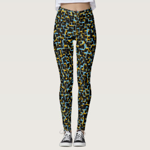 Digital Camo Black Blue Yellow Pattern Leggings
