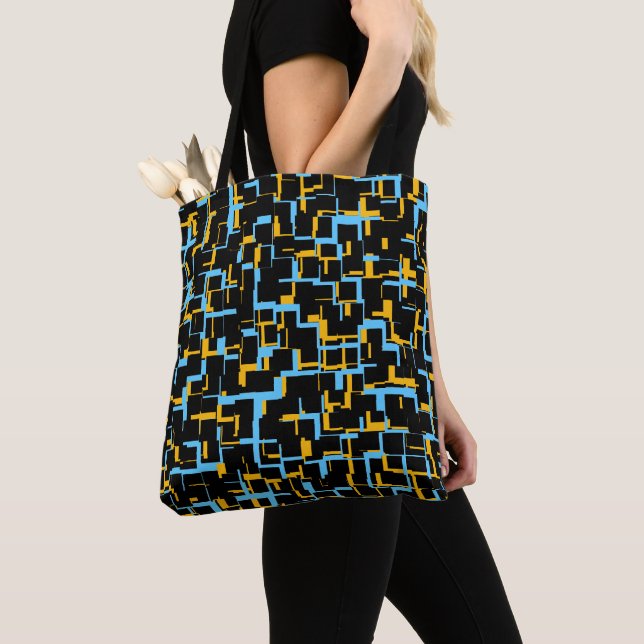 Digital Camo Black Blue Yellow Pattern Tote Bag (Close Up)