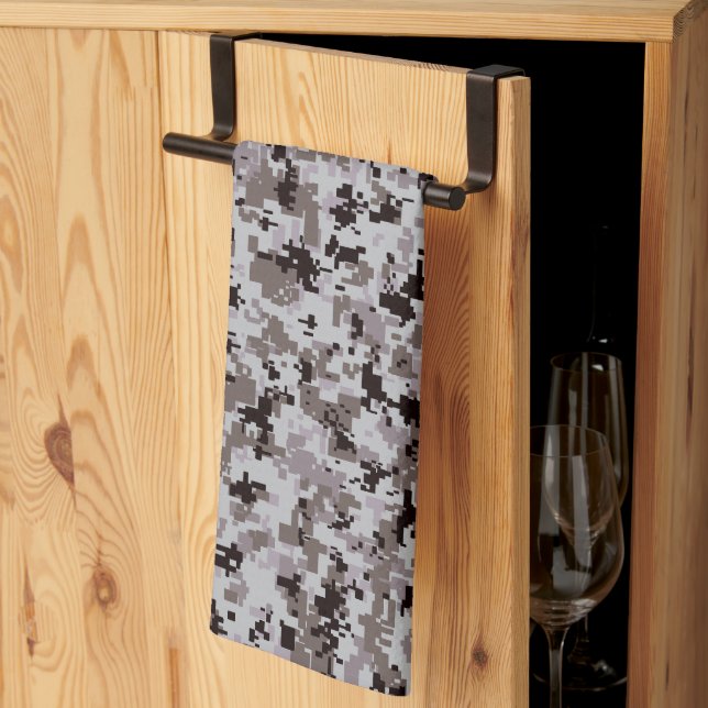 Digital Camo – Black-Grey SM camo pattern Tea Towel (Thirds Fold)