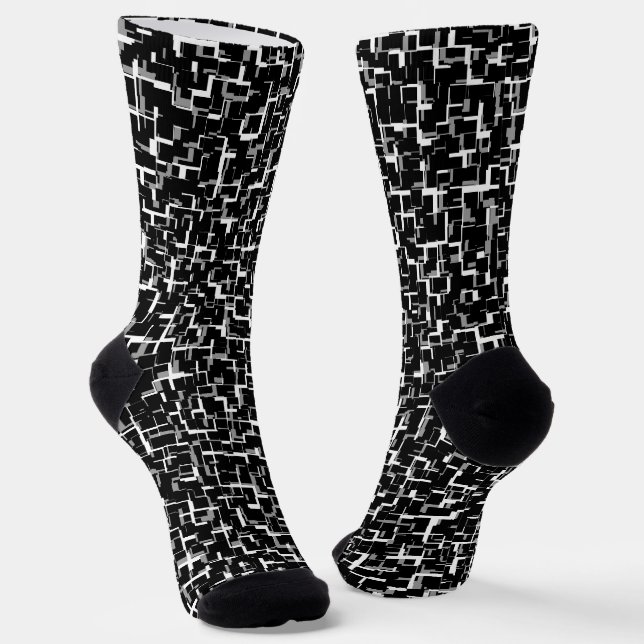Digital Camo Black White Pattern Socks (Angled)