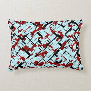 Digital Camo Black White Red Blue Pattern Decorative Cushion