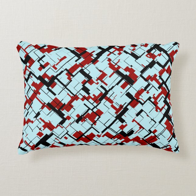Digital Camo Black White Red Blue Pattern Decorative Cushion (Front)
