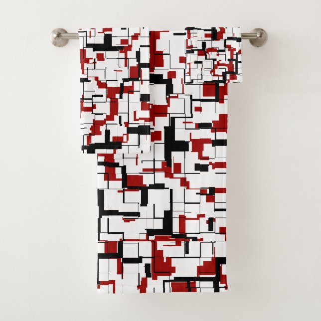 Digital Camo Black White Red Pattern  Bath Towel Set (Insitu)