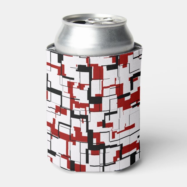Digital Camo Black White Red Pattern Can Cooler (Can Front)