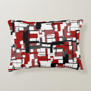 Digital Camo Black White Red Pattern Decorative Cushion