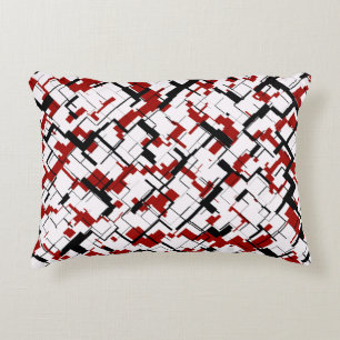 Digital Camo Black White Red Pattern Decorative Cushion
