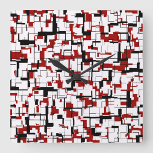 Digital Camo Black White Red Pattern Square Wall Clock