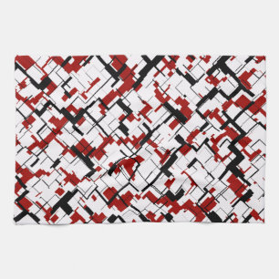 Digital Camo Black White Red Pattern Tea Towel