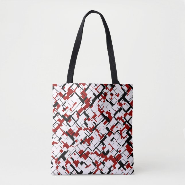 Digital Camo Black White Red Pattern Tote Bag (Front)