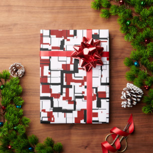 Digital Camo Black White Red Pattern  Wrapping Paper