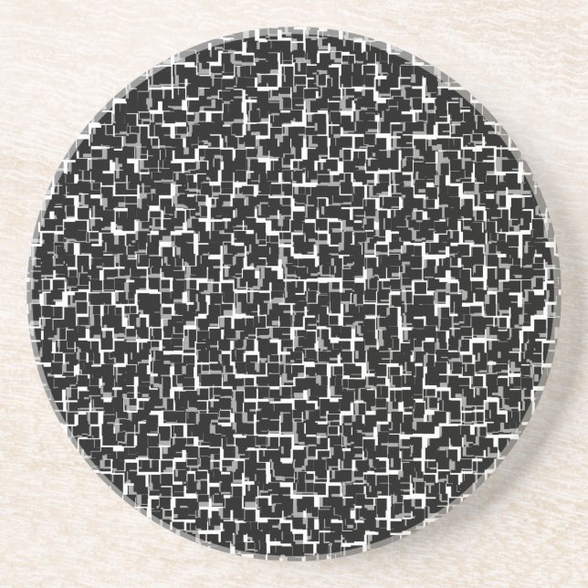 Digital Camo Black White Yellow Pattern Coaster (Front)