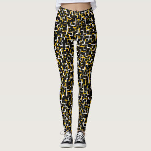 Digital Camo Black White Yellow Pattern Leggings